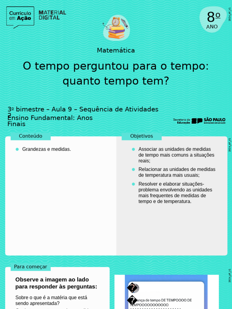 O Tempo Perguntou para o Tempo: Quanto Tempo Tem?: Matemática | PDF