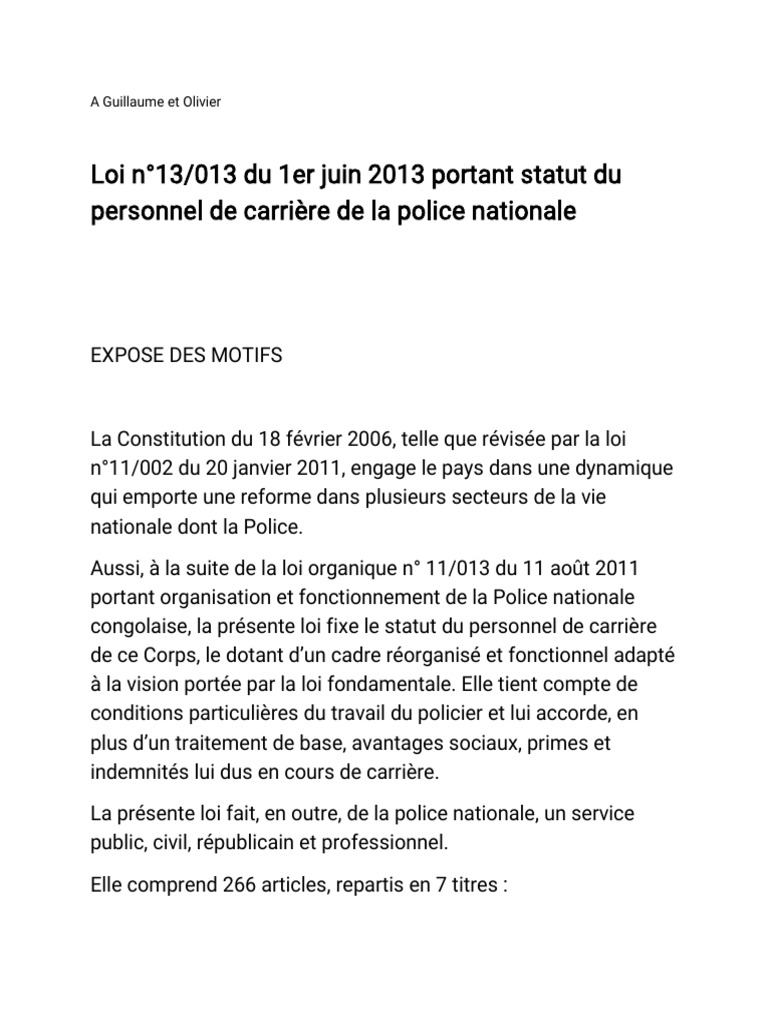 Loi Sur La Police de Carrière | PDF