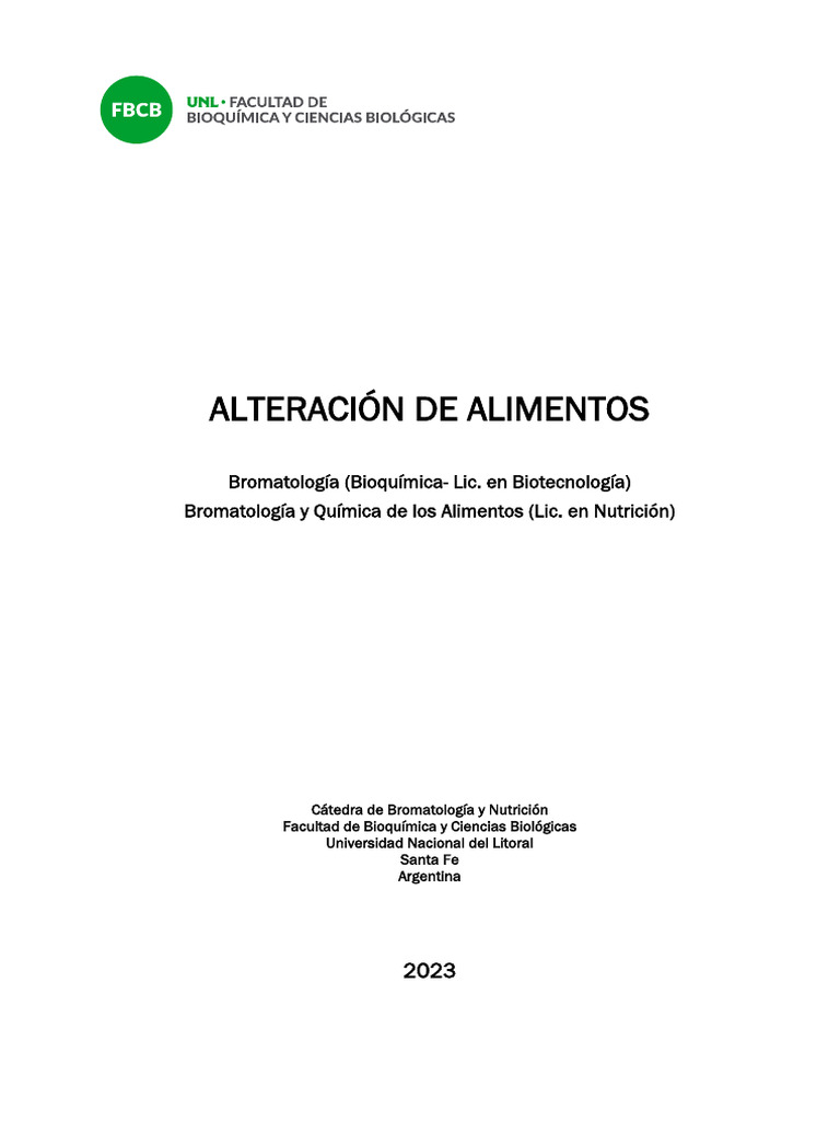 Apunte ALTERACIÓN DE LOS ALIMENTOS 2023 - ALUMNOS | PDF