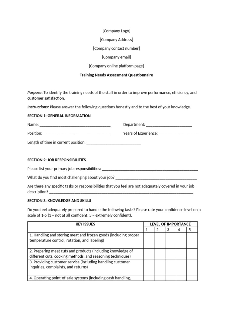 Training Needs Assessment | PDF