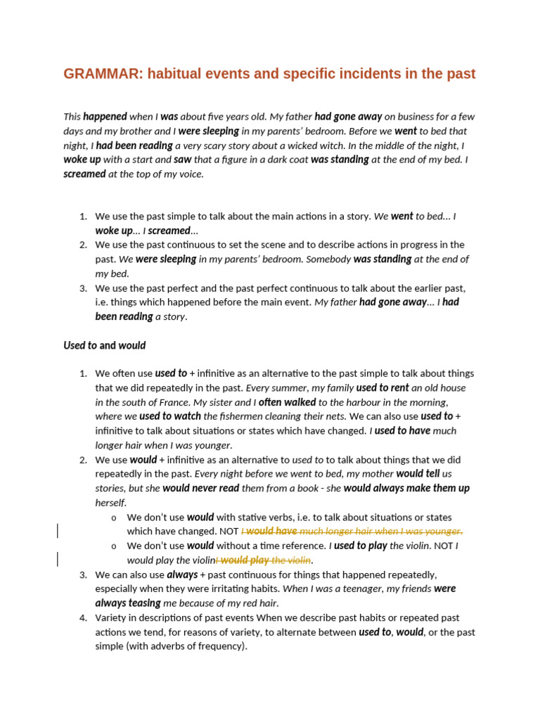 Past Events: Grammar Guide | PDF