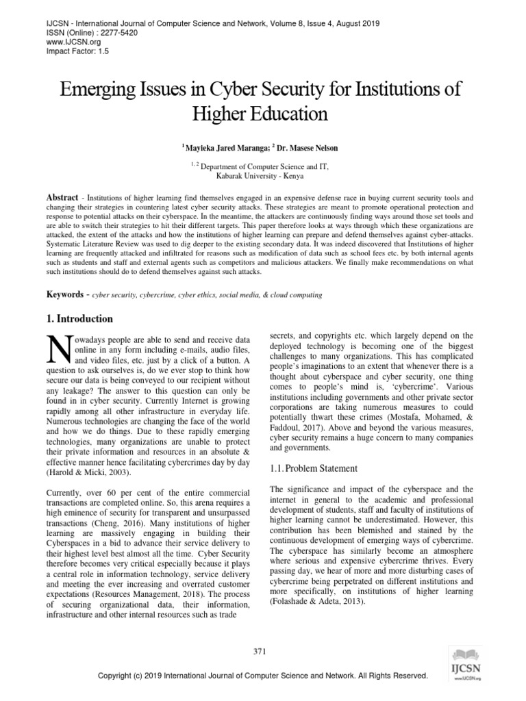 Emerging Issues in Cyber Security For Institutions of Higher Education ...
