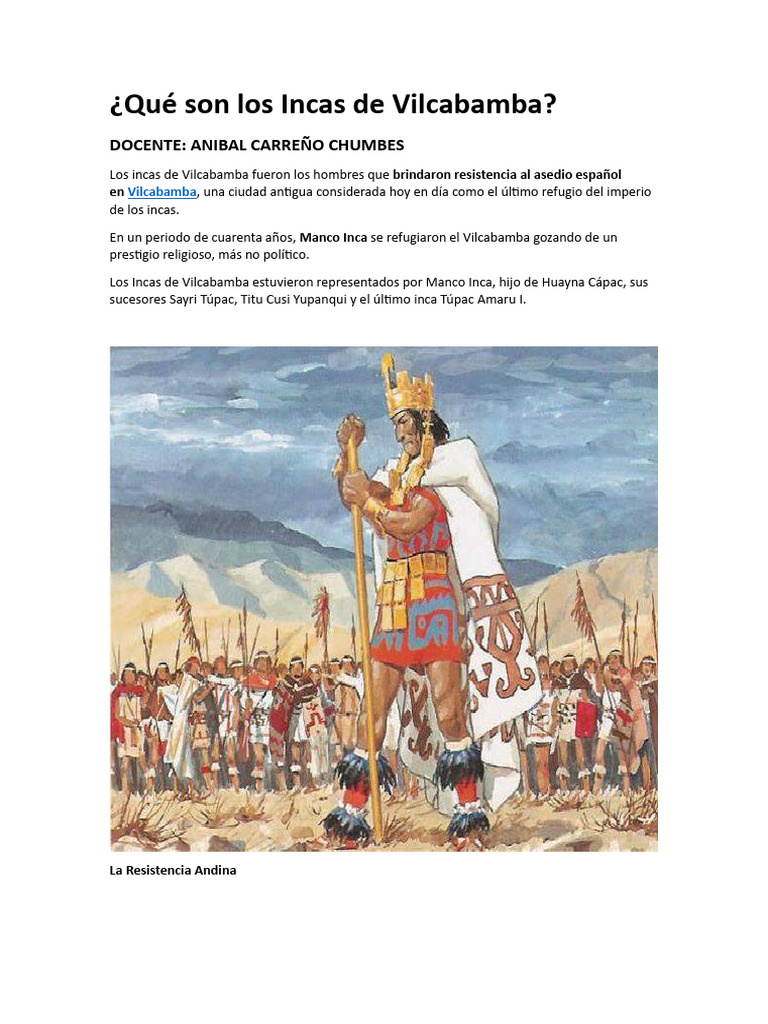 Incas de Vilcabamba: Resistencia y Líderes | PDF | Imperio Inca | Perú