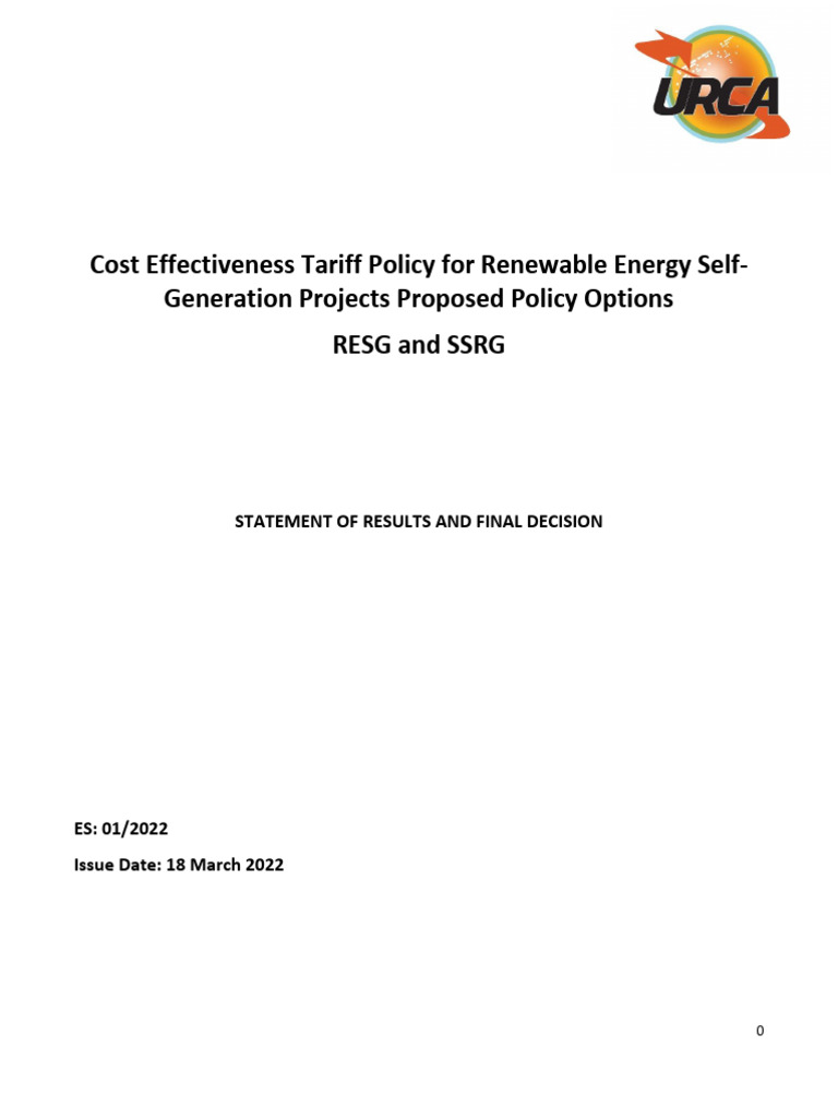 UE SoRFD On RESG Policy Options Cost Effectiveness Tariff Final | PDF