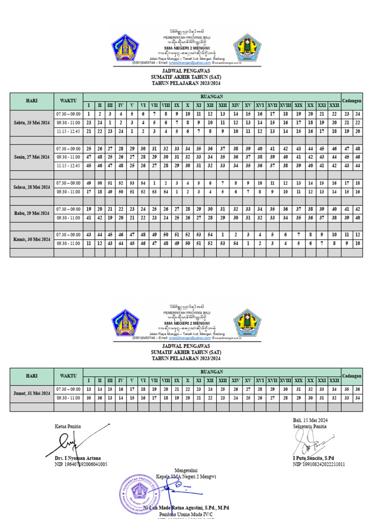 Daftar Jadwal Pengawas Sat 2024 Pdf