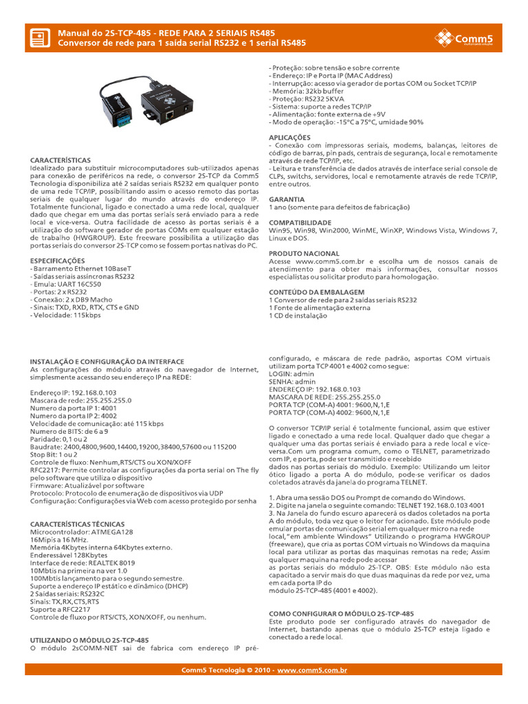 COMM5 Manual | PDF