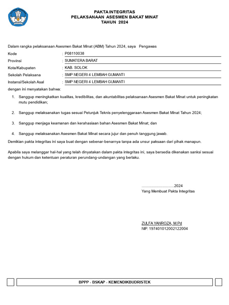 Asesmen Bakat Minat Tahun 2024 Zulfa Pdf