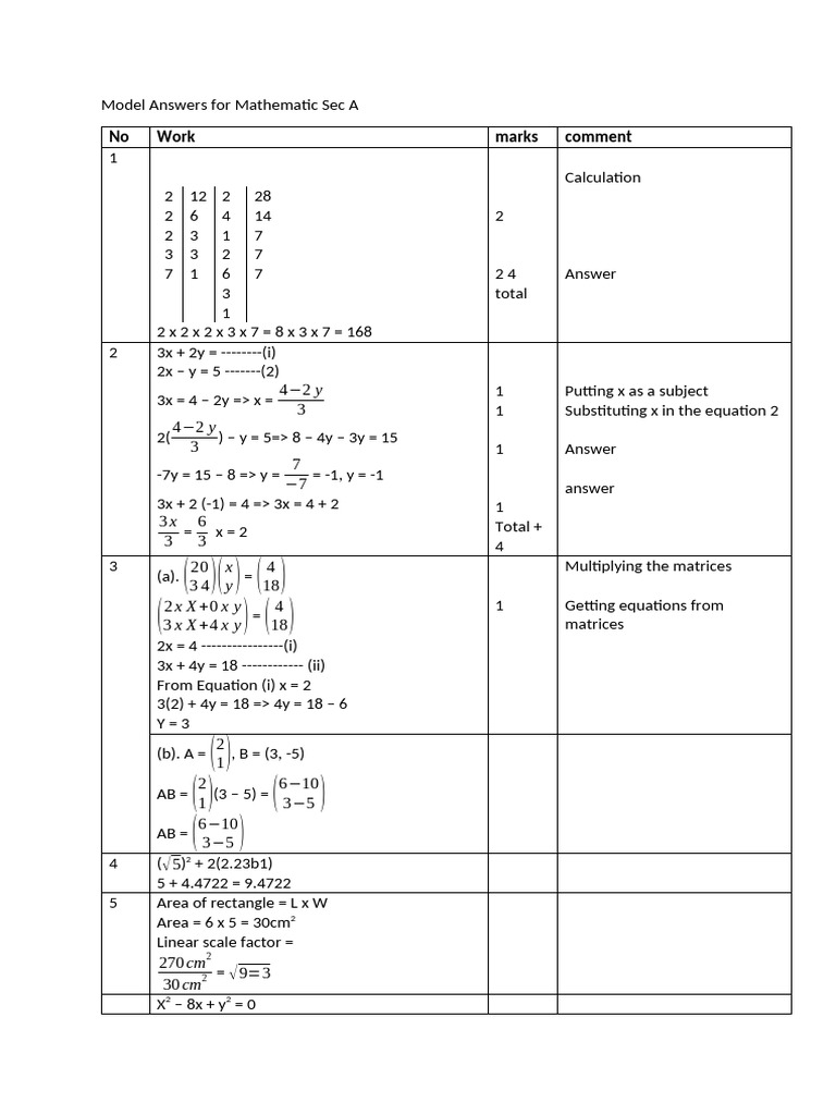 Mathematic Alternative A Model Answers | PDF | Mathematics ...