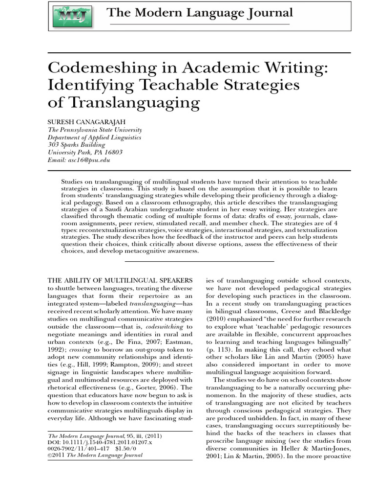 Codemeshing in Academic Writing Identifying Teacha | PDF