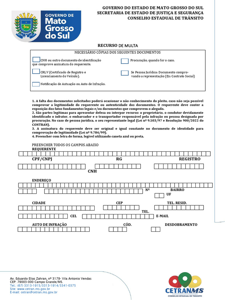 Recurso de Multa de Trânsito MS | PDF