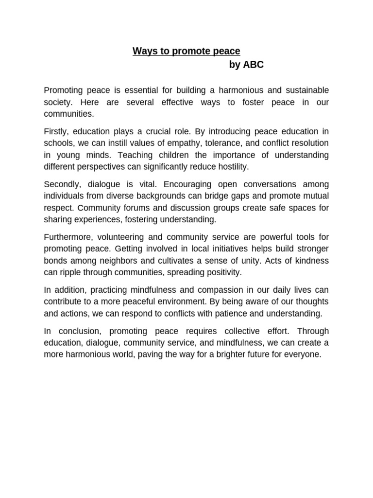 Article On Ways To Promote Peace | PDF
