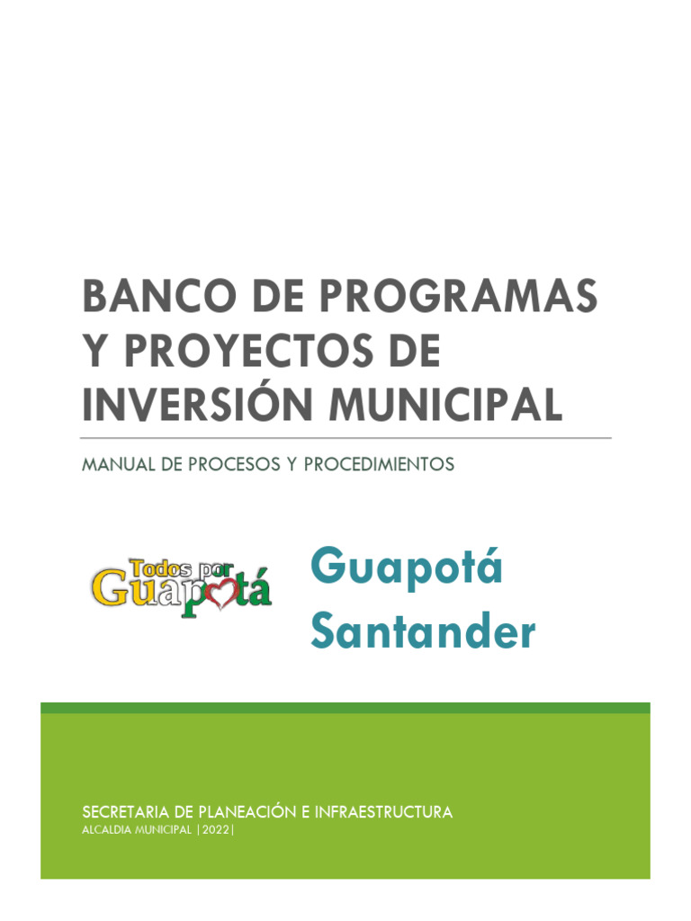 Guapotá Manual de Banco de Programas y Proyectos 2022 | PDF