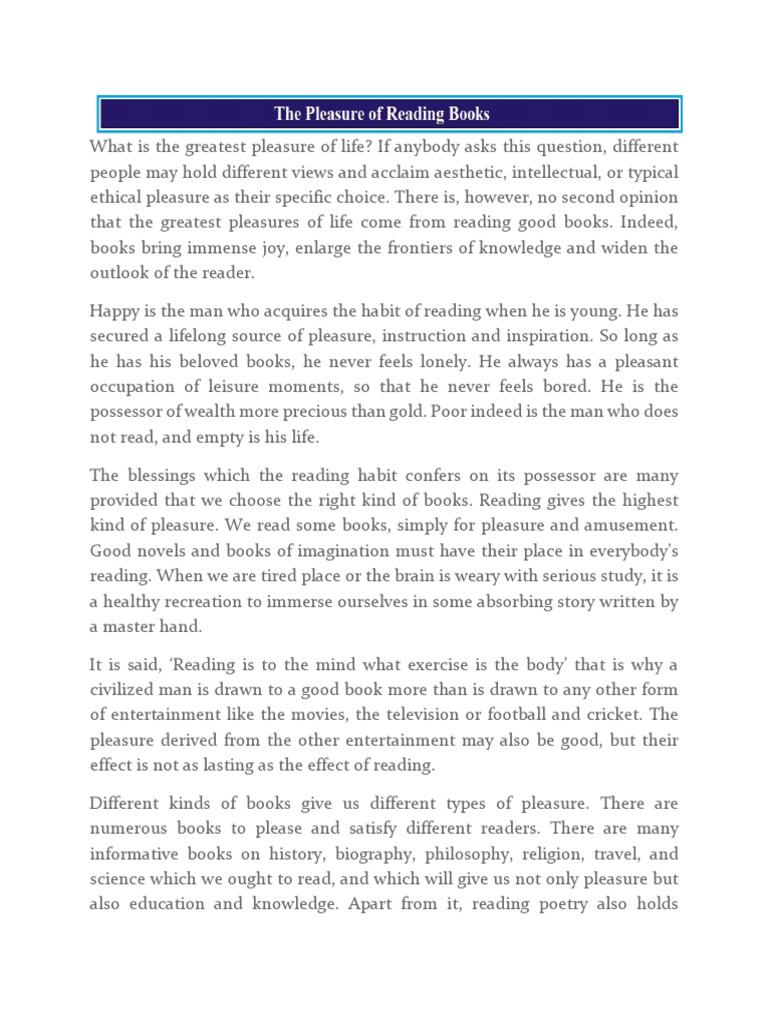 Pleasure Of Reading Books Pdf