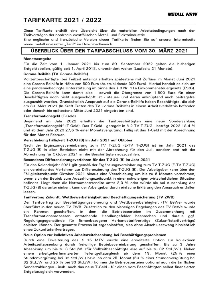 Tarifkarte 2021 2022 | PDF