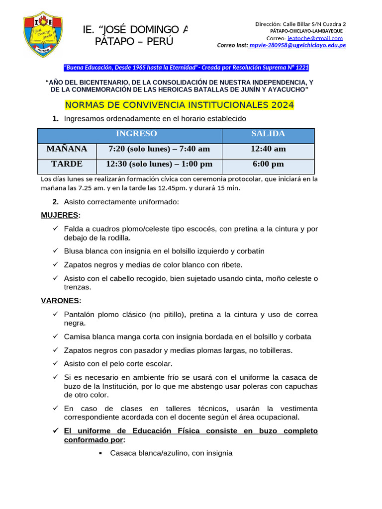 Normas de Convivencia 2024 | PDF | Moda | Ropa