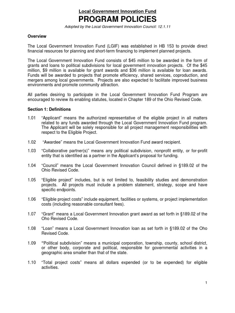 Local Government Innovation Fund Policies | PDF | Feasibility Study ...