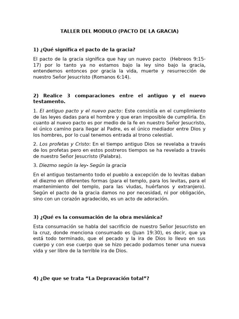 TALLER DEL MODULO Pacto de La Gracia | PDF | Gracia en el cristianismo ...