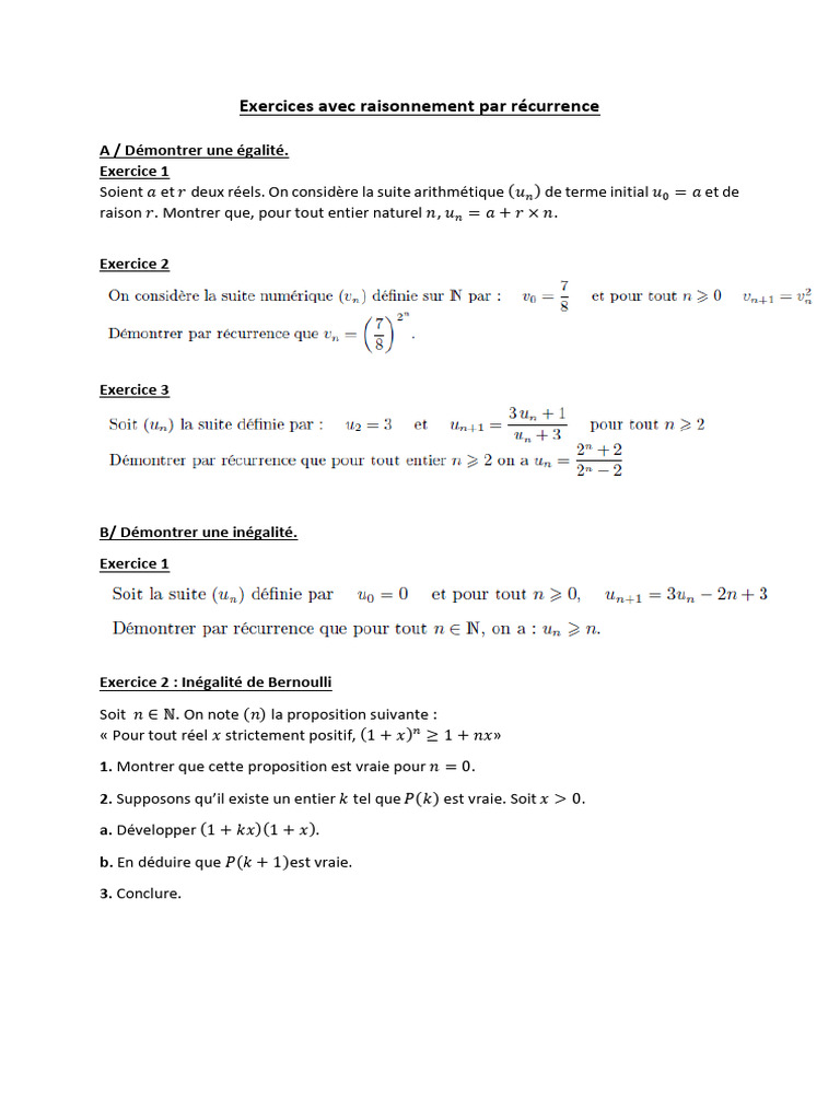 Exercices de récurrence corrigés | PDF