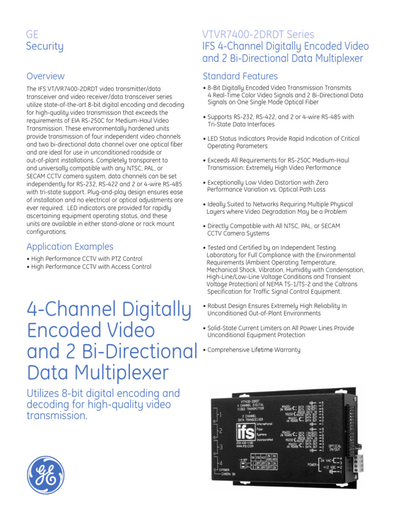 4-Channel Video/Data Multiplexer System | PDF | Video | Optical Fiber