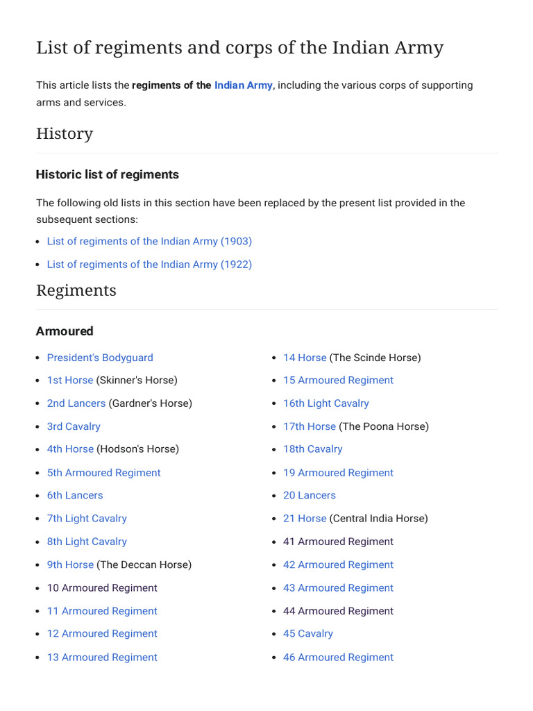 Indian Army Regiments and Corps List | PDF | Artillery Battery ...