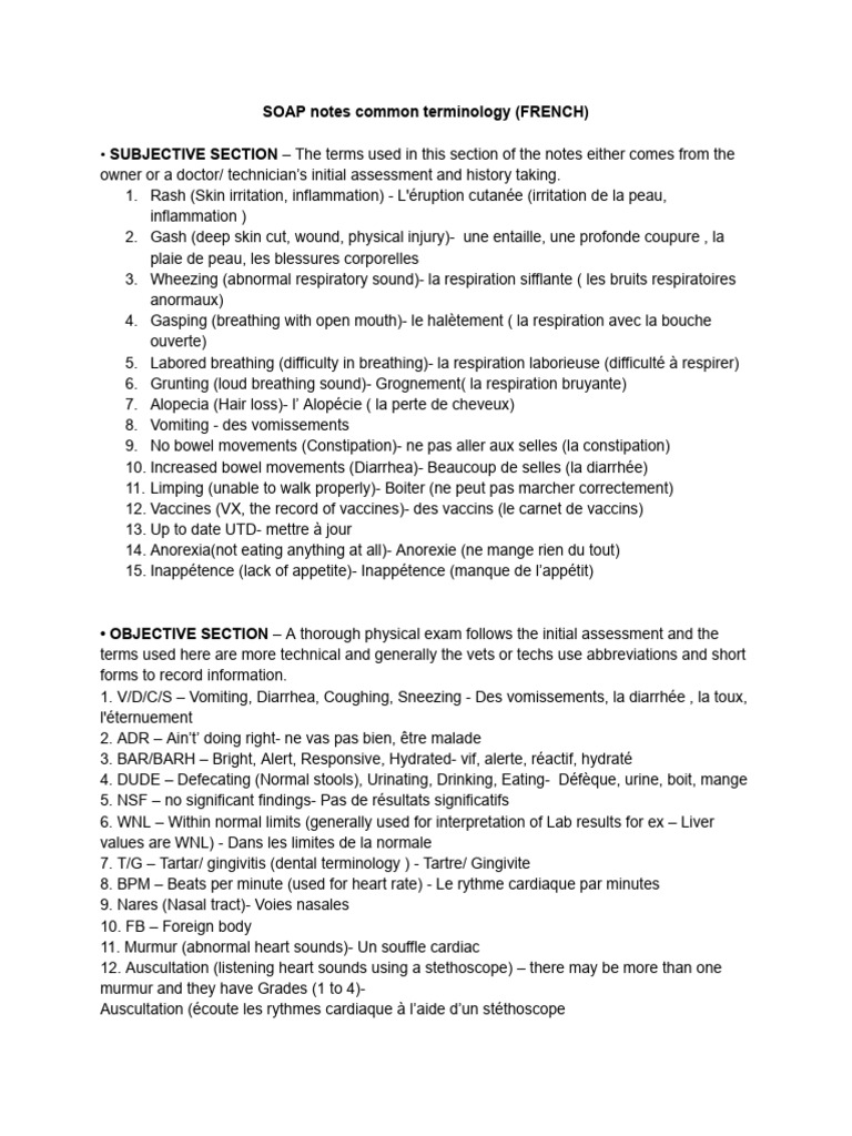 common-soap-notes-terminology-french-pdf