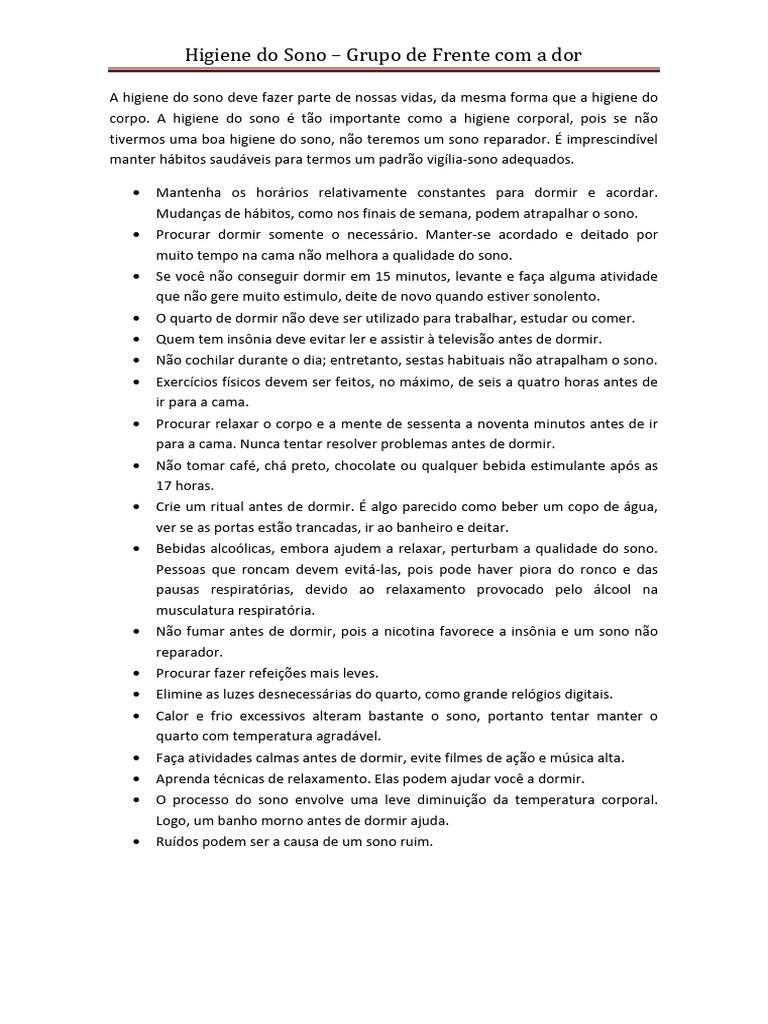 Higiene Do Sono Pdf