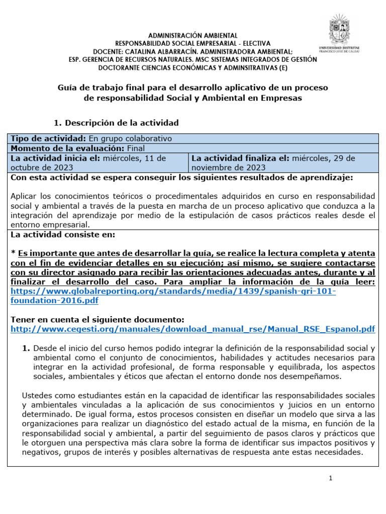 Guía de RSA. Según GRI (PARTE 2 Y PARTE FINAL) | PDF
