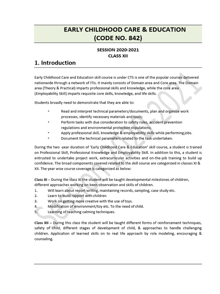 842 Early Childhood Care & Education XII | PDF