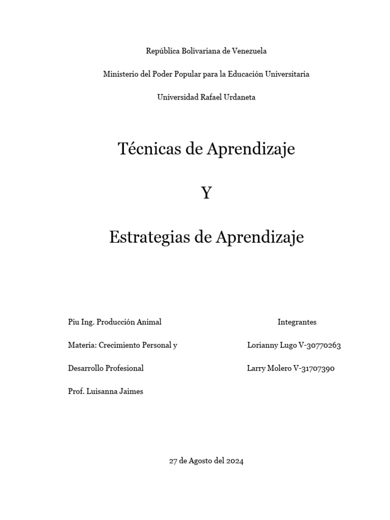 Técnicas y Estrategias de Aprendizaje | PDF | Aprendizaje | Memoria