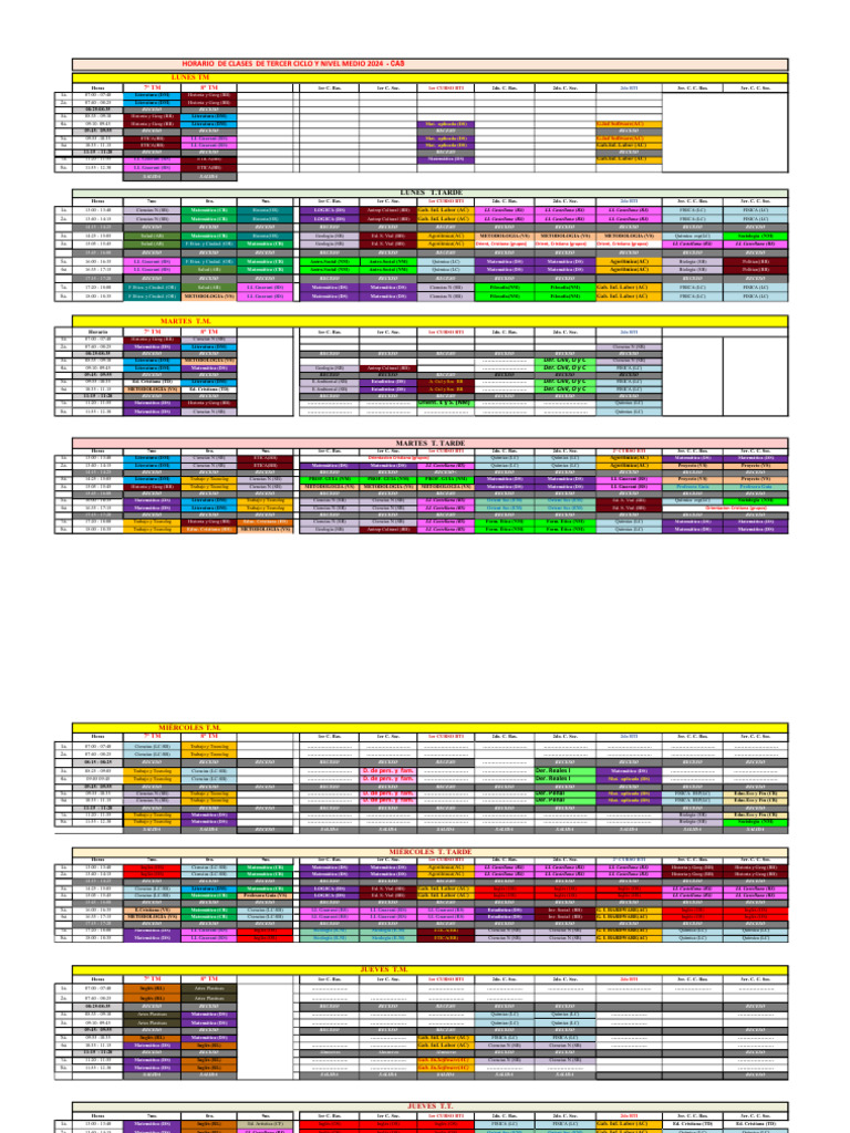 Ultima Version Horario 2024 Secundaria | PDF