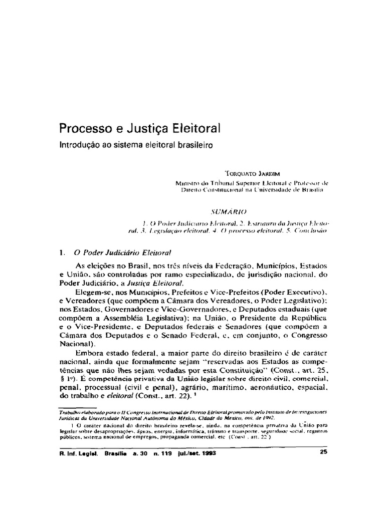Processo e Justiça Eleitoral - Introdução Ao Sistema Eleitoral ...