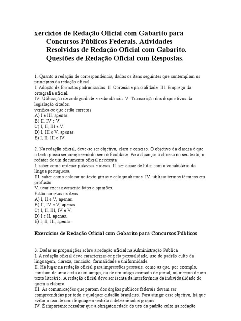 Exercícios de Redação Oficial com Gabarito | PDF | Comunicação | Idiomas