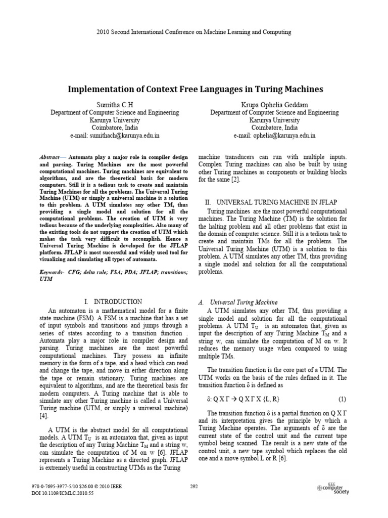 Implementation of context free languages in turing machines pdf