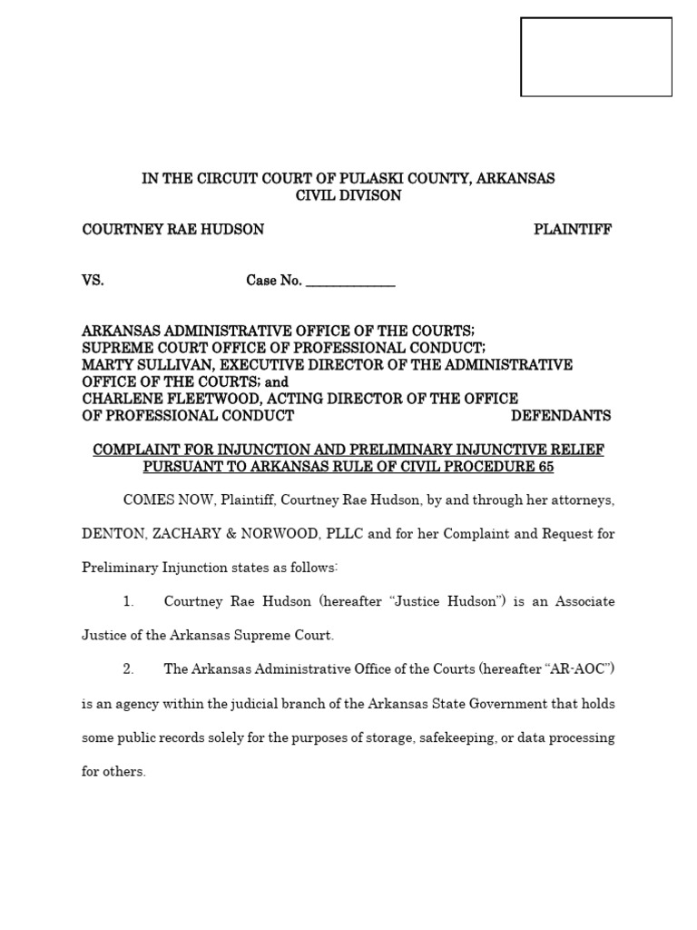 Courtney Rae Hudson Complaint For Injunction | PDF | Freedom Of ...