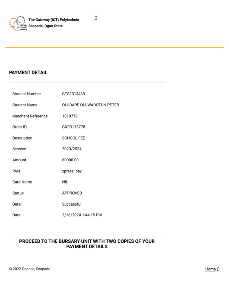 Gateway Polytechnic Saapade Payment Details | PDF