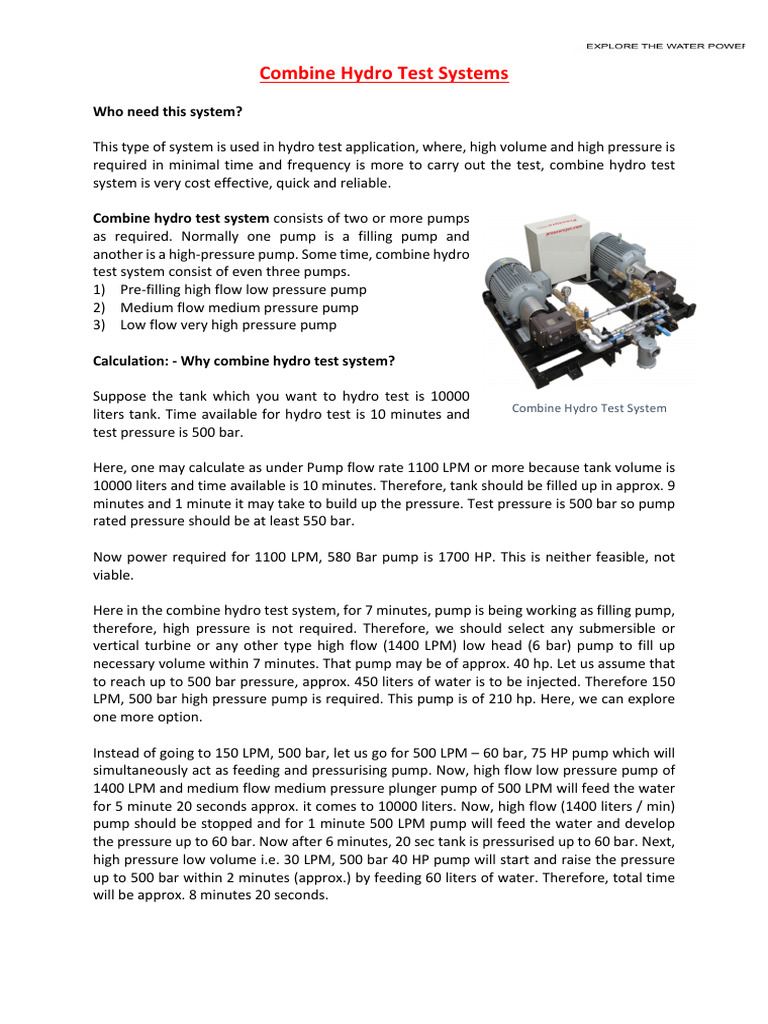 Combine Hydro Test Systems | PDF | Pump | Hydroelectricity