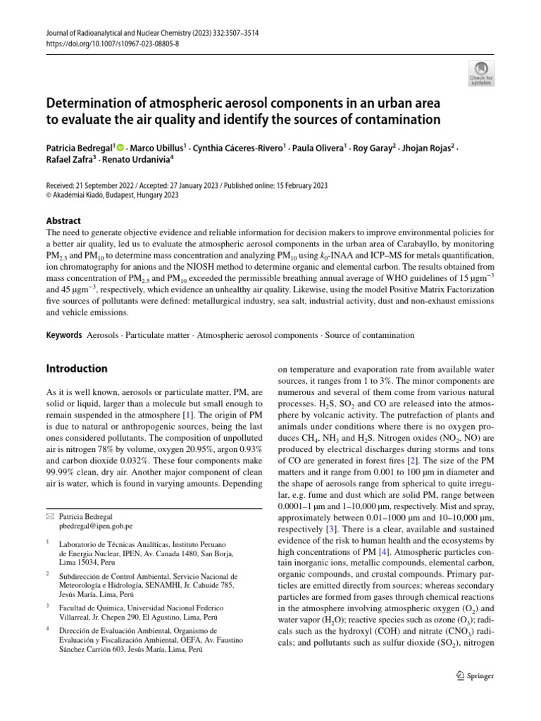Determination of Atmospheric Aerosol Components in An Urban Area To ...