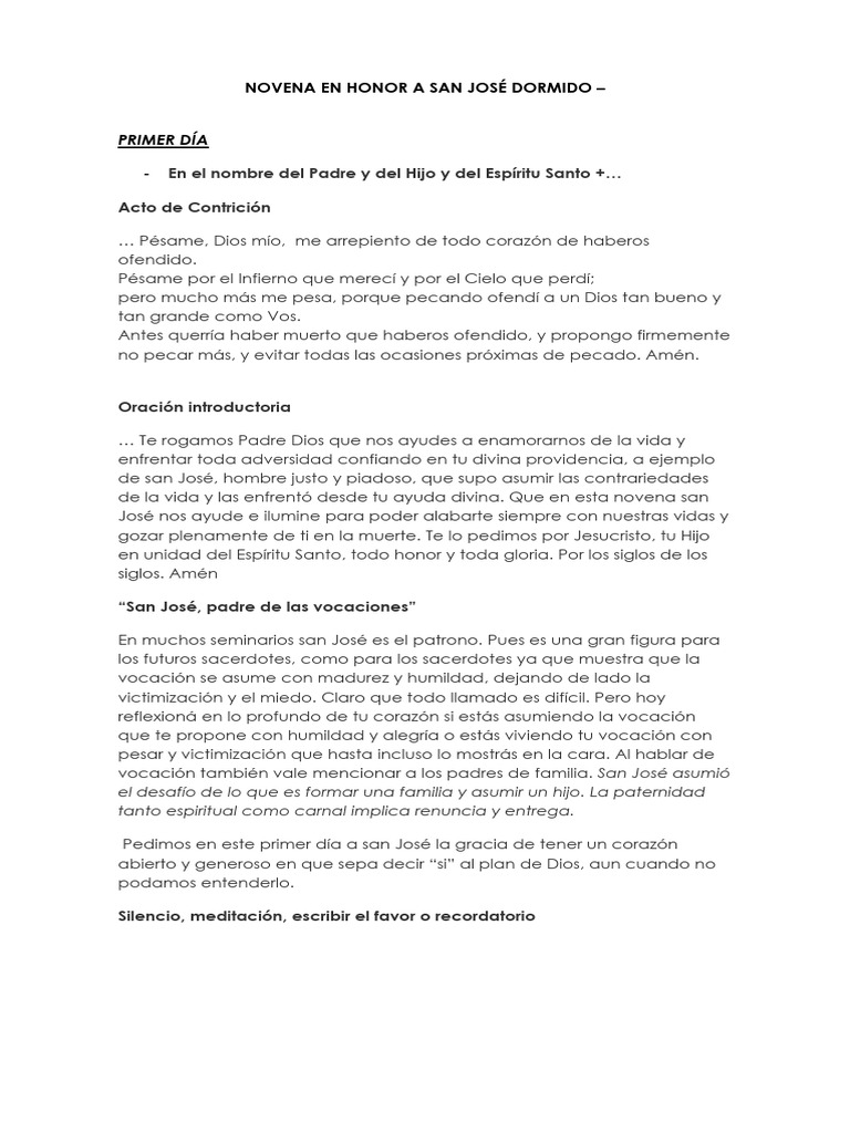 Novena en Honor A San José Dormido | PDF
