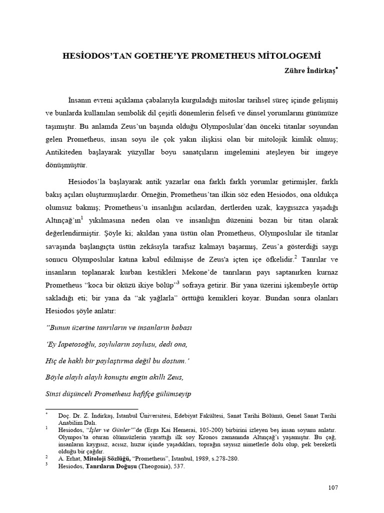 Hesiodos'tan Goethe'ye Prometheus | PDF