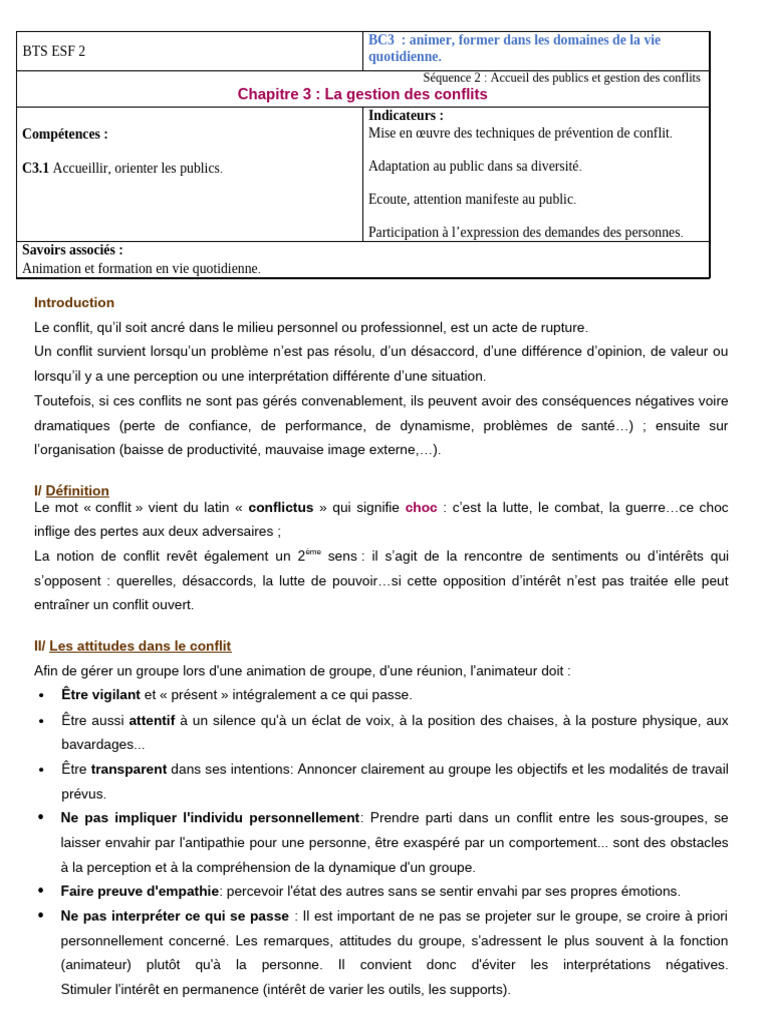 Cours Sur La Gestion Des Conflits | PDF