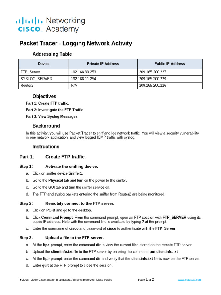 15 2 7 packet tracer logging network activity pdf