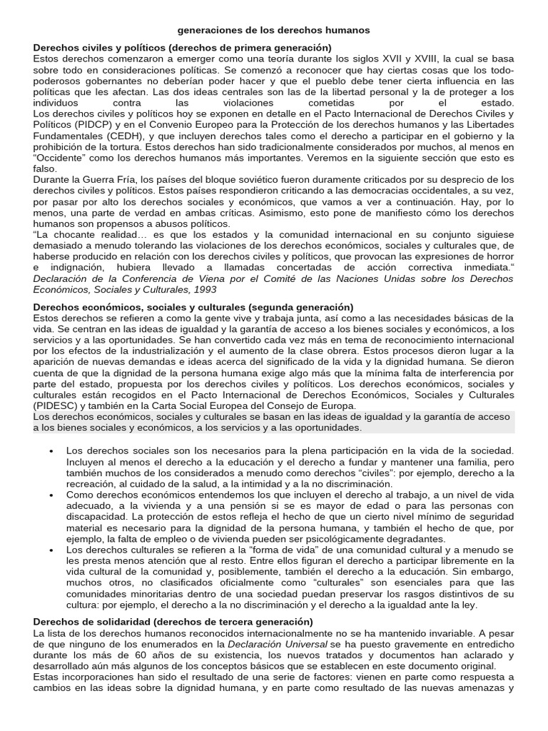 Generaciones de Los Derechos Humanos | PDF