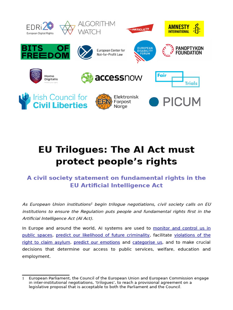 Civil Society AI Act Trilogues Statement | PDF