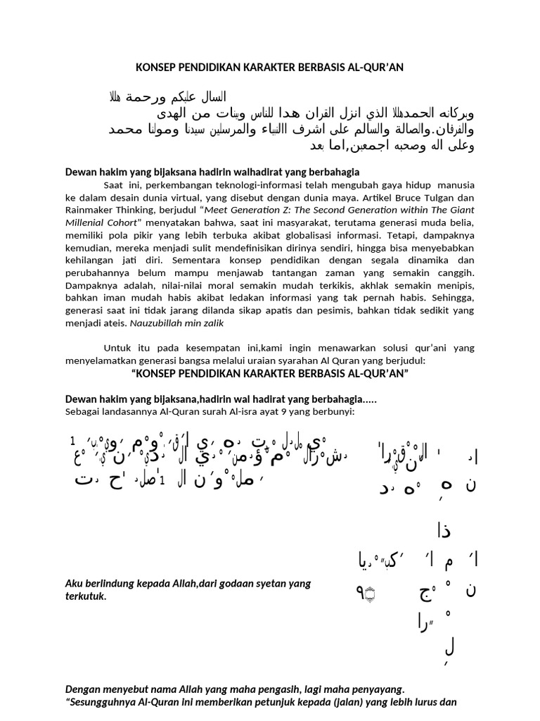 Konsep Pendidikan Karakter Berbasis Al-Qur'an Revisi | PDF