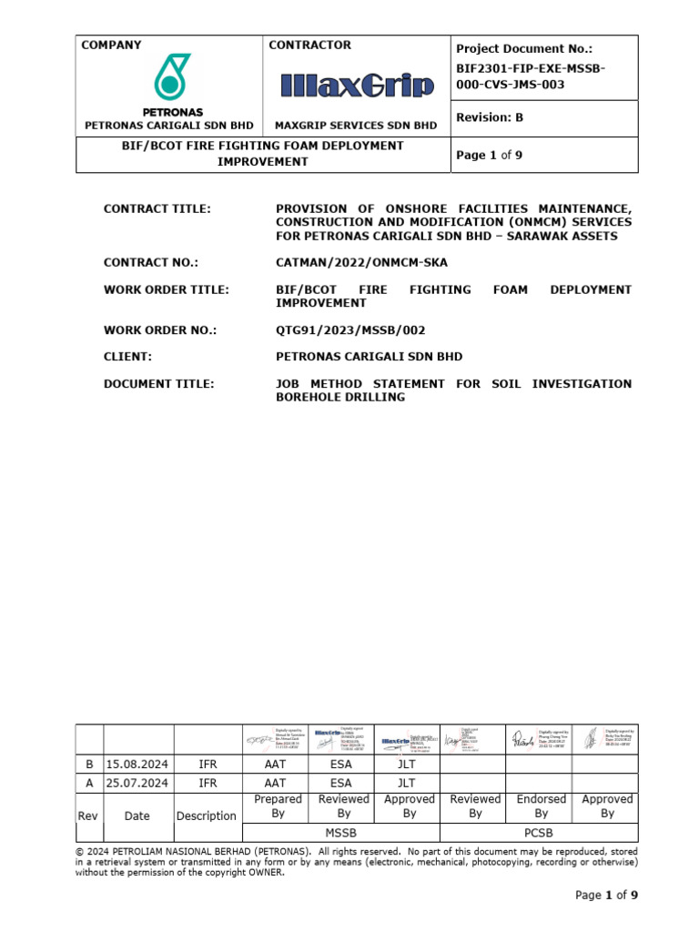 JMS-003 Soil Investigation Borehole Drilling RevB Done | PDF