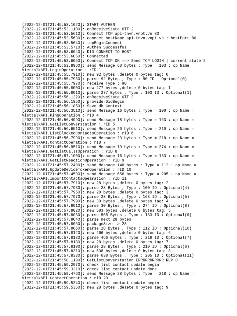 ViettalkAPI Connection Log Details | PDF | Transmission Control ...