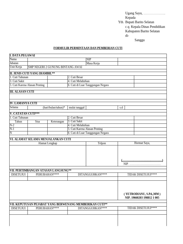 Formulir Cuti Smp Pdf