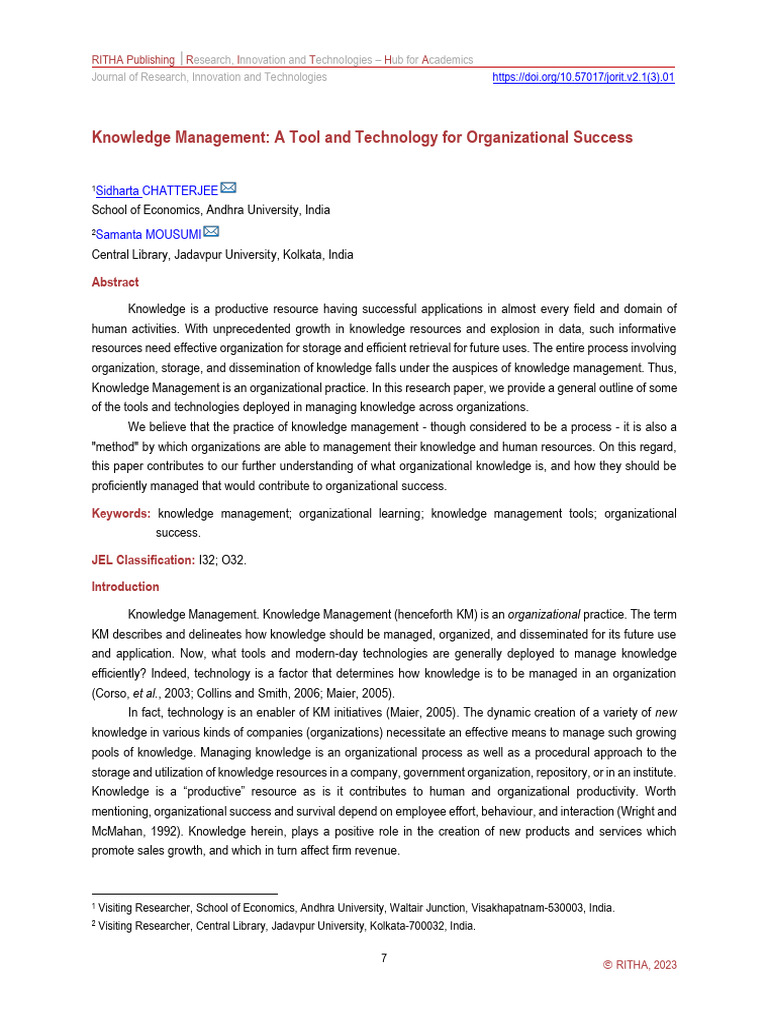 Knowledge Management A Tool and Technology For Org | PDF