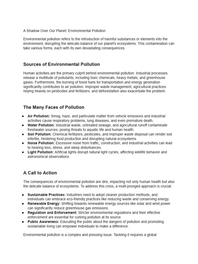 Essay On Environmental Pollution With Headings | PDF