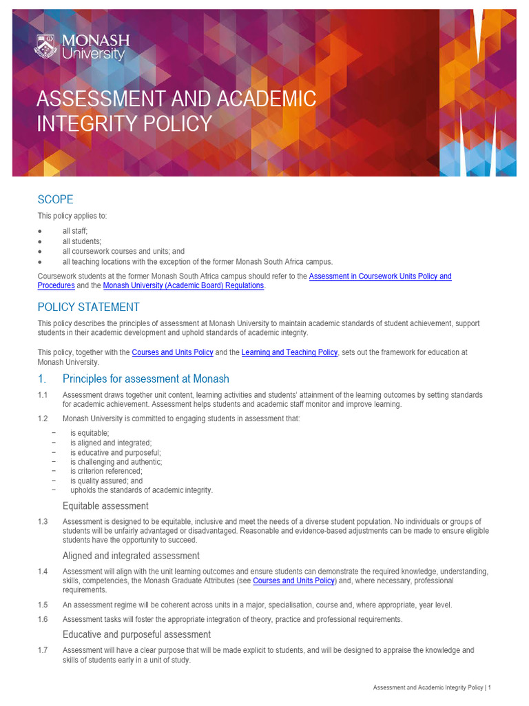 Assessment and Academic Integrity Policy | PDF